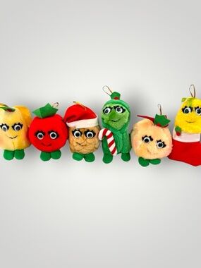 Vintage Del Monte Set/6 Plush Fruit Vegi Christmas Ornaments